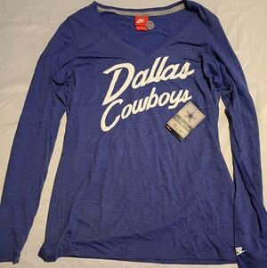 NWT Nike Dallas Cowboys women's royal blue long-sleeve v-neck t-shirt Long Sleev
